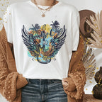 Western Shirts Boho Cow Skull Shirt with Leopard Print Short
