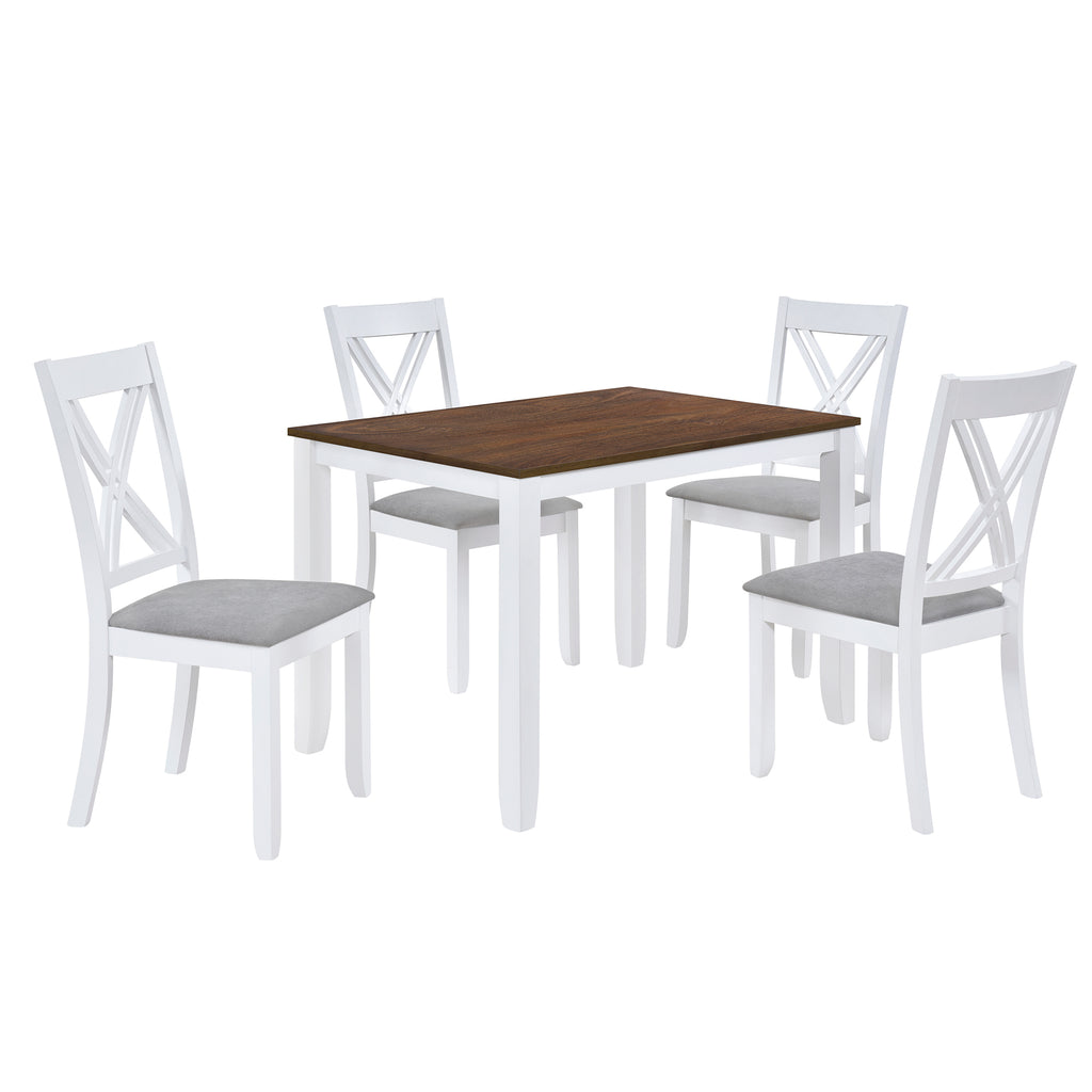 Rustic Minimalist Wood 5-Piece Dining Table Set with 4 X-Back Chairs for Small Places  White