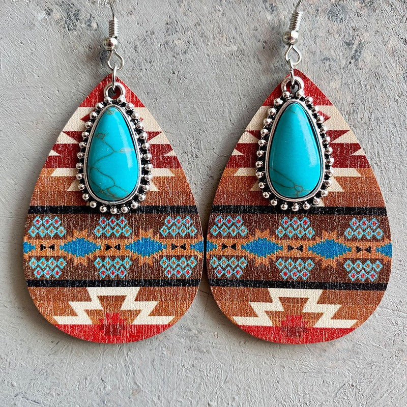 Women's Earrings Turquoise Pendant Retro Ethnic Fashion Earrings Western Bohemian