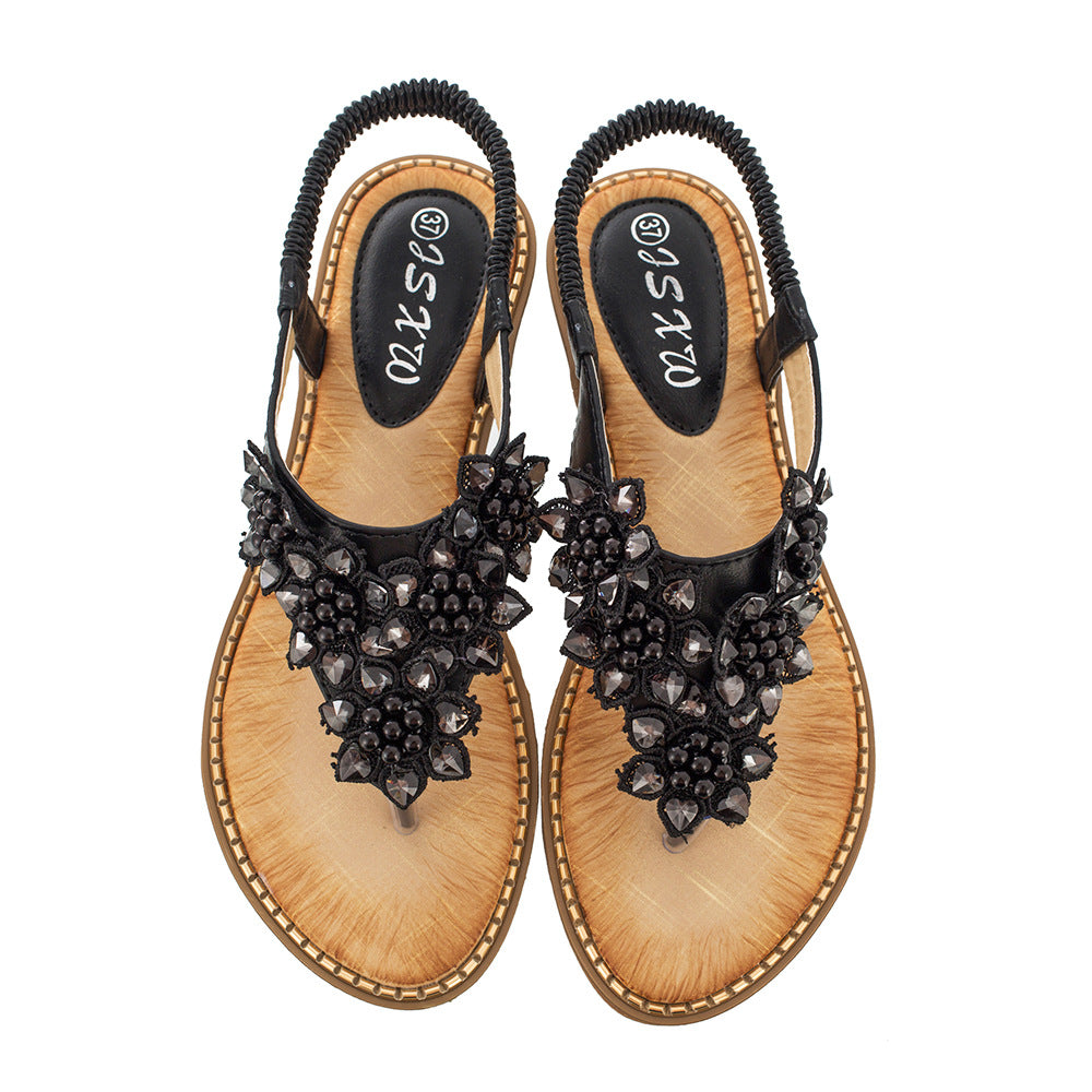 Summer New Bohemian Style Handmade Flower Round Toe Sandals Women's Fashion All-Match Trend Sandals
