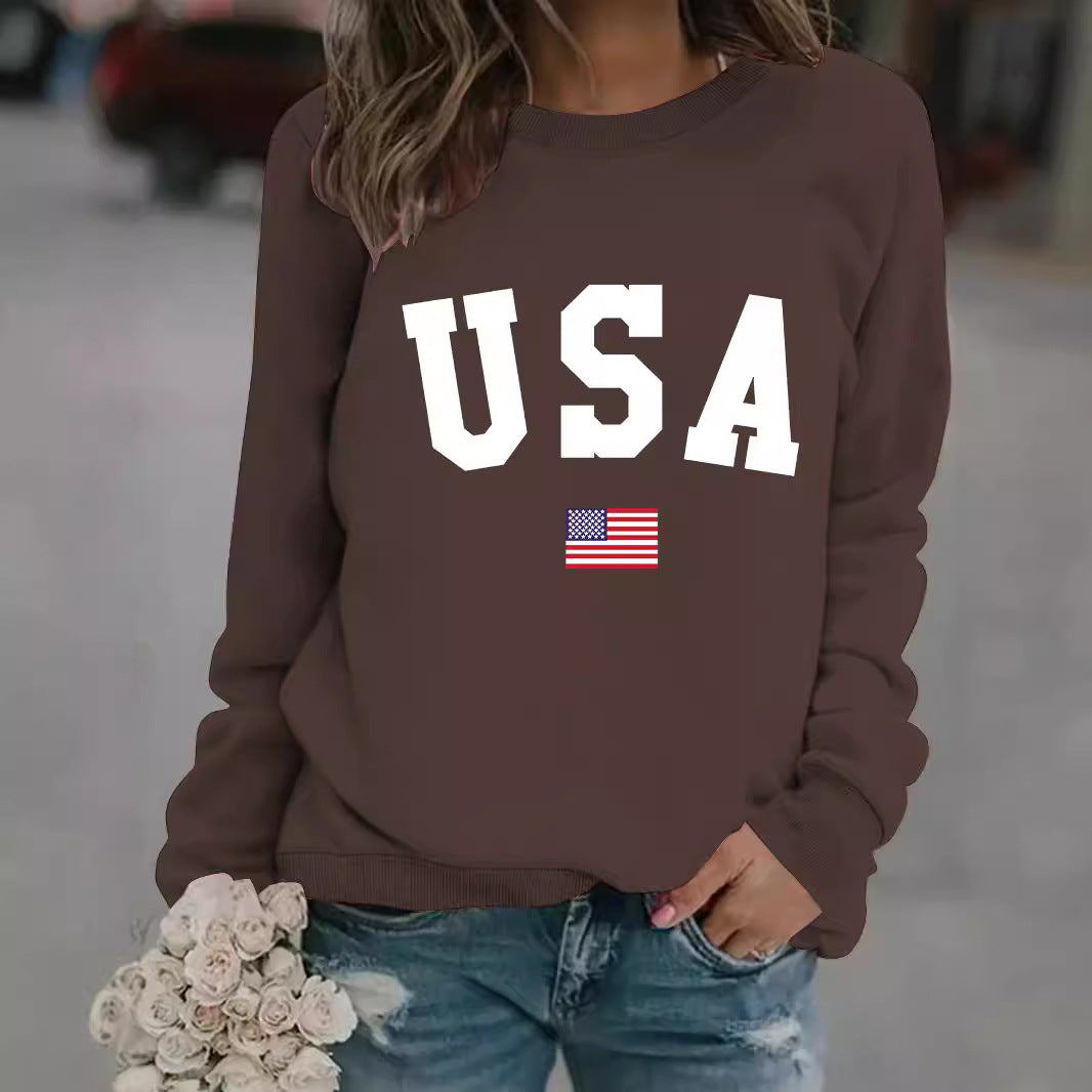 Round neck USA printed pullover sweatshirt
