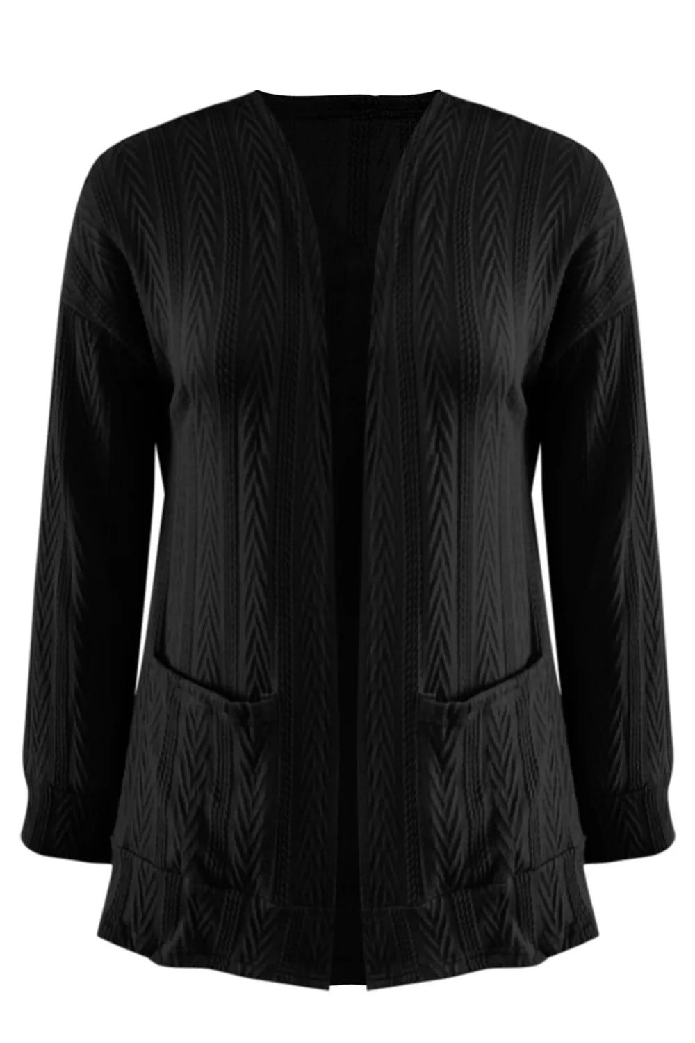 Full Size Textured Open Front Long Sleeve Cardigan