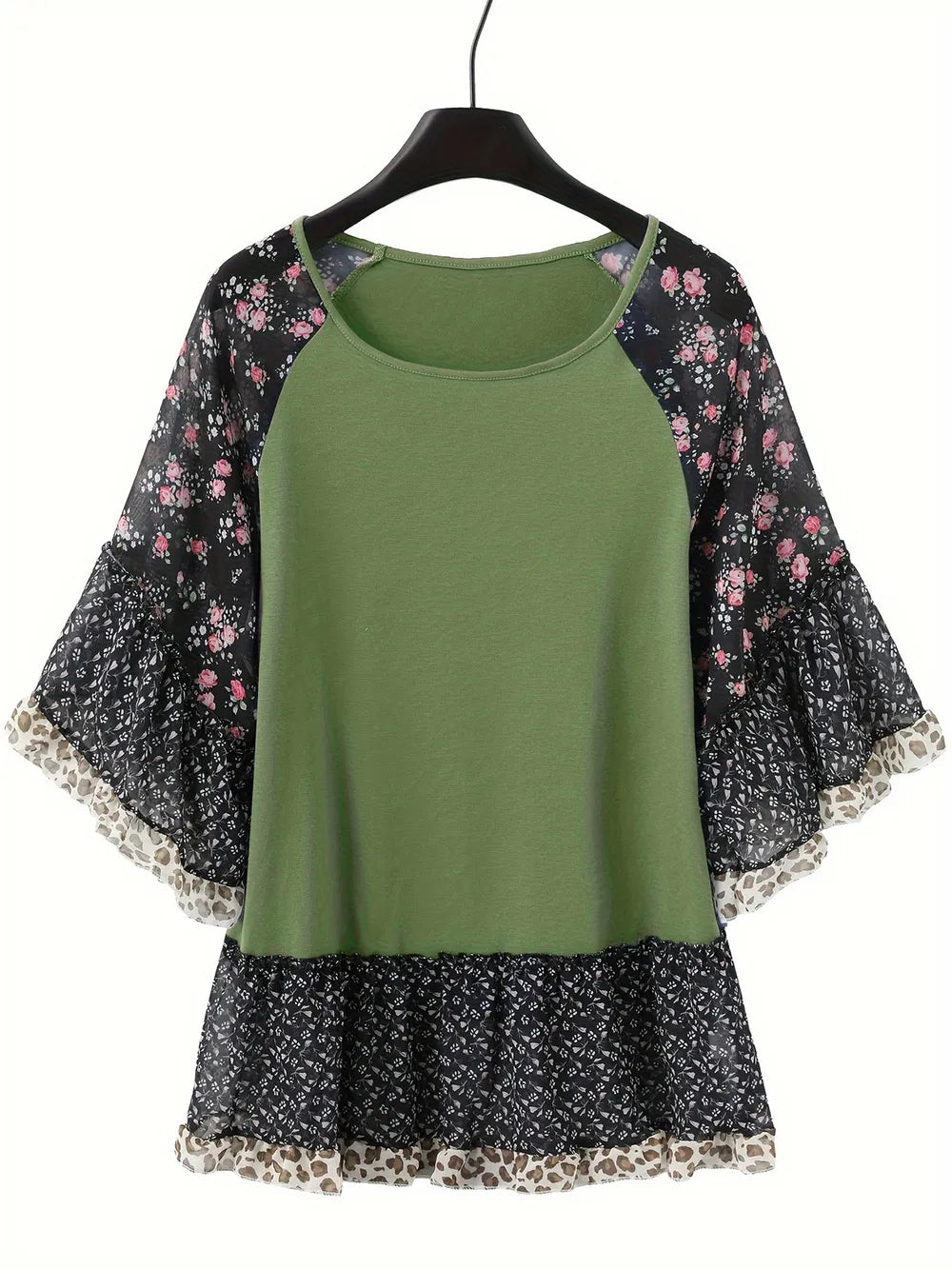 Woman's Blouse Printed Round Neck Half Sleeve Top