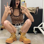 New Chunky Heel Thick Sole Riding Boots Cow Suede Comfort Lace Up Ankle Boots Women Punk Style Short Boot Unisex