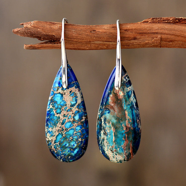 New Bohemian Emperor Stone Water Drop Pendant Earrings Natural Stone Jewelry