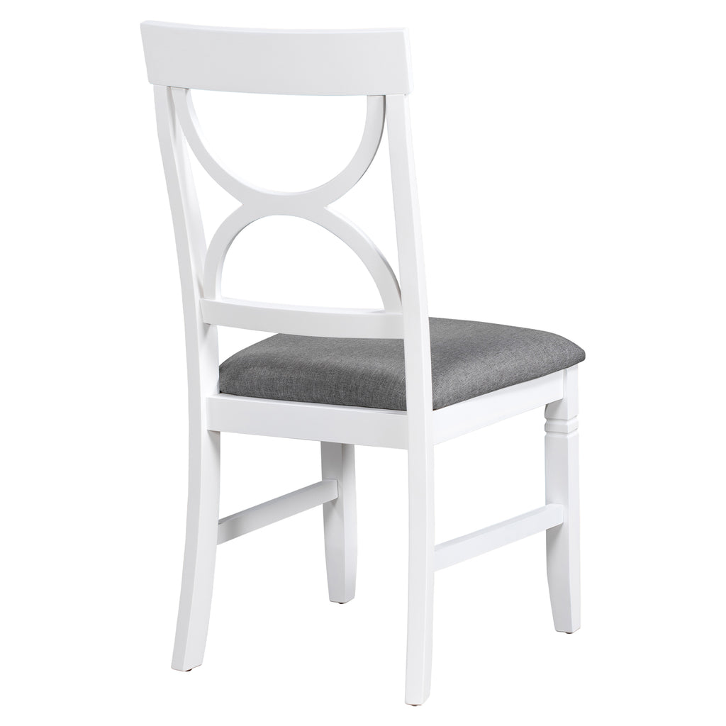 6-Piece Wood Dining Table Set Kitchen Table Set with Upholstered Bench and 4 Dining Chairs, Farmhouse Style Gray+White