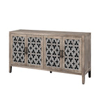 Hollow Four Door Antique Cabinet, American Country Style, Suitable for Living Room, TV Cabinet, Kitchen (Brown)