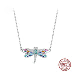 Women's Colorful Delicate Dragonfly Necklace for Women Sterling Silver