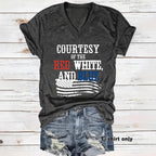 Patriotic Print V-Neck Pullover Short Sleeve