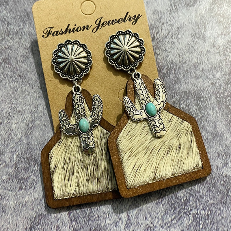 Western Bohemian Genuine Leather Cowhide Earrings