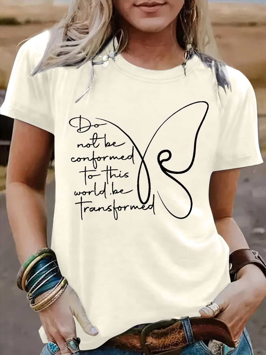 Women's Butterfly round neck short sleeved  T-shirt