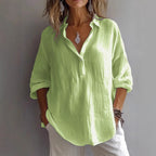 Casual Loose Plus Size V-Neck Long Sleeve Solid Color Shirt for Women