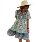 European and American women's floral V-neck loose casual bohemian style dress