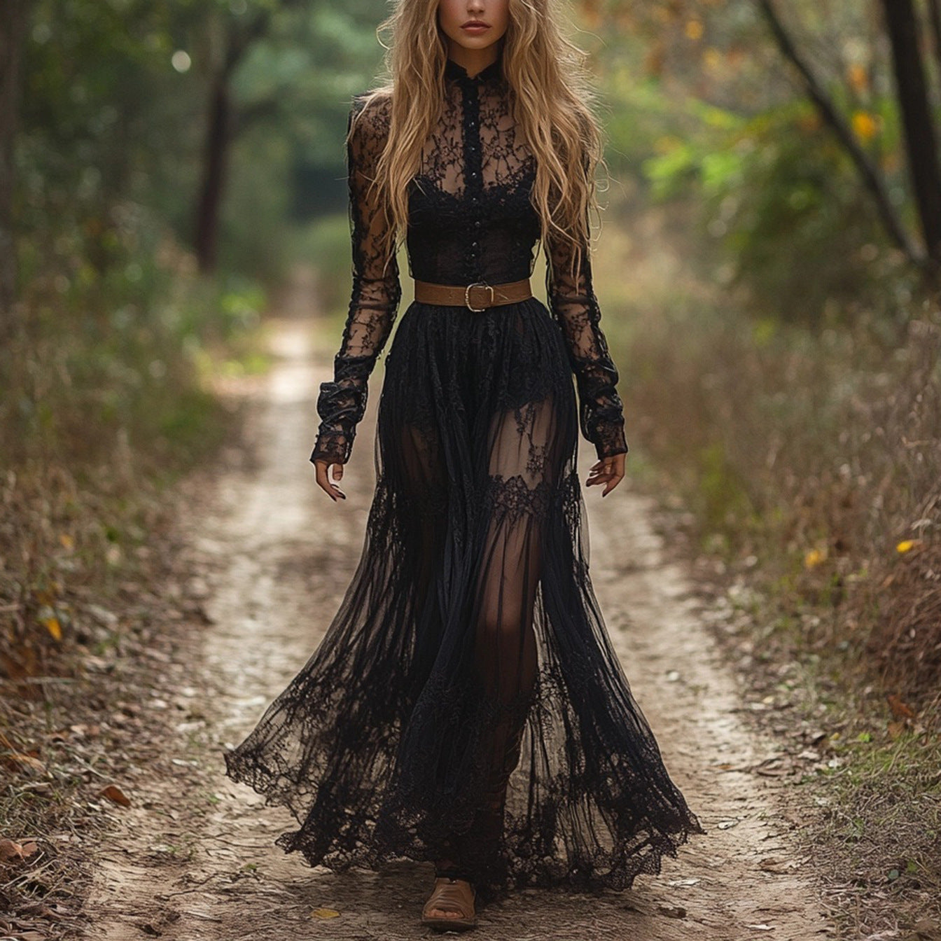 Long Sleeve Dress, Cottage Style Vintage Lace Maxi Dress