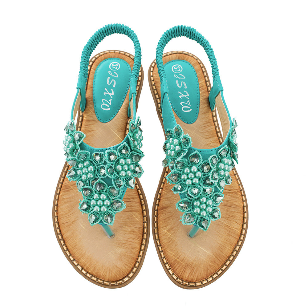Summer New Bohemian Style Handmade Flower Round Toe Sandals Women's Fashion All-Match Trend Sandals