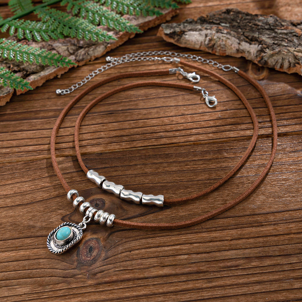 Turquoise Necklace Set Cactus, Star, Cowboy hat, pearl,  Alloy Pendant Neck Chain Collar