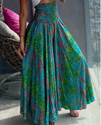 Women's Beach Boho Print Skirts Elastic High Waist