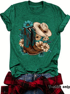 Western Short sleeved women's t-shirt with boots & hats