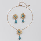 Fashionable multi-layer imitation turquoise necklace set with hexagonal star alloy geometric collarbone chain