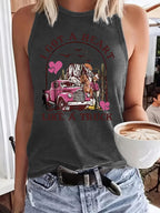 Sleeveless women's western denim style printed tank top