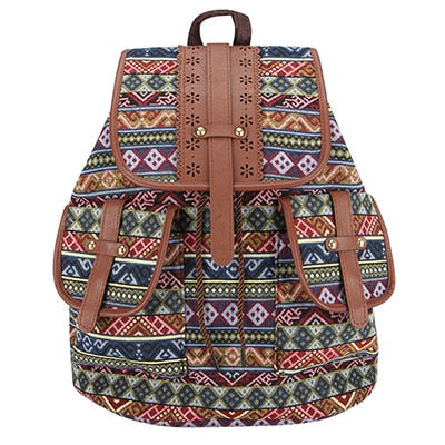Women's Bohemian Vintage Backpack Drawstring Rucksack Bag