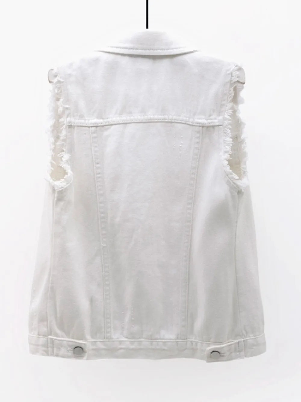 Women's Button Down Raw Hem Sleeveless Denim Jacket Vest