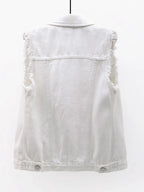 Women's Button Down Raw Hem Sleeveless Denim Jacket Vest