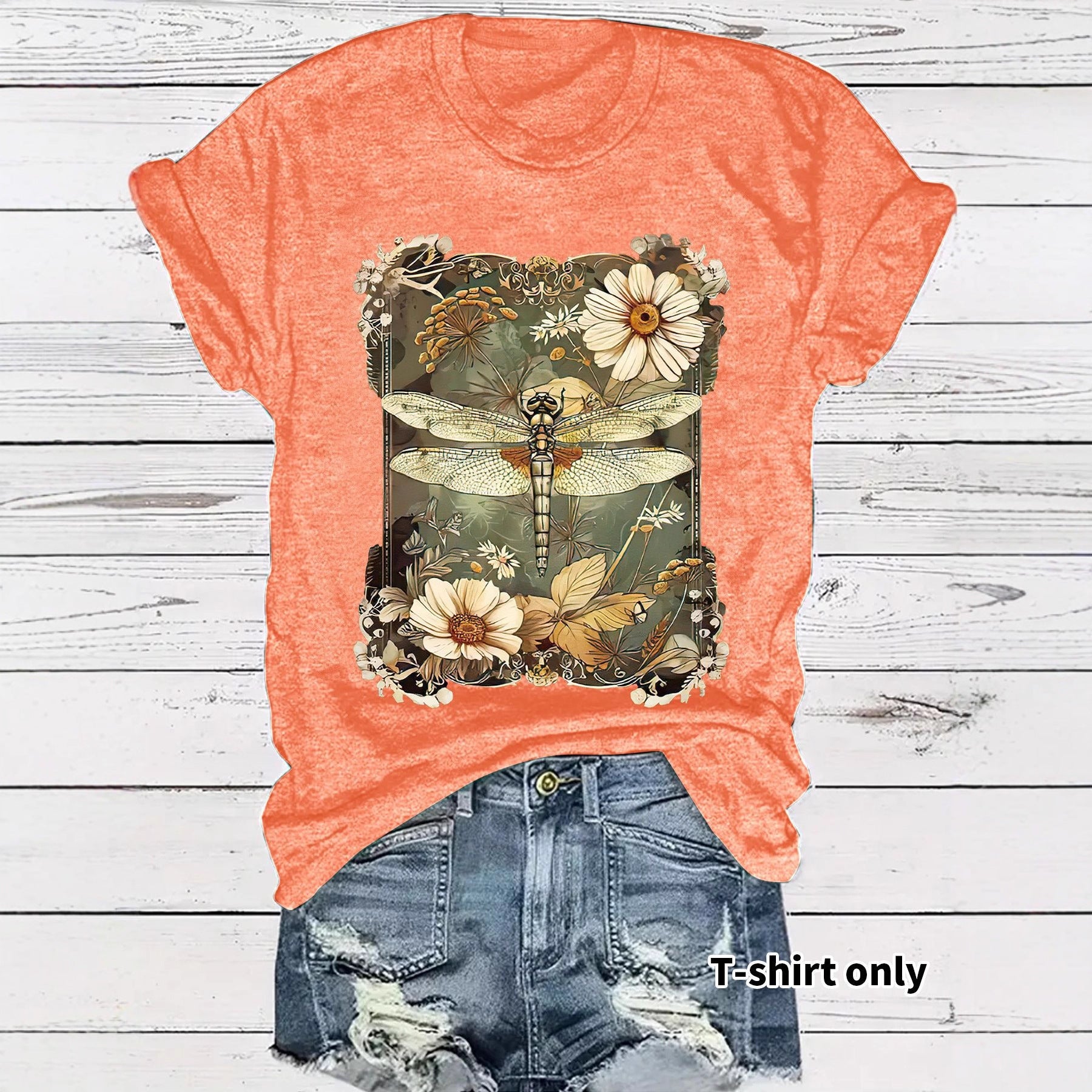Dragonfly printed short sleeved t-shirt for women