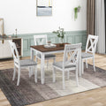 Rustic Minimalist Wood 5-Piece Dining Table Set with 4 X-Back Chairs for Small Places  White