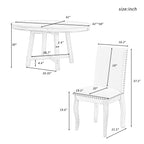 5-Piece Farmhouse Dining Table Set Wood Round Extendable Dining Table and 4 Upholstered Dining Chairs (Natural Wood Wash)