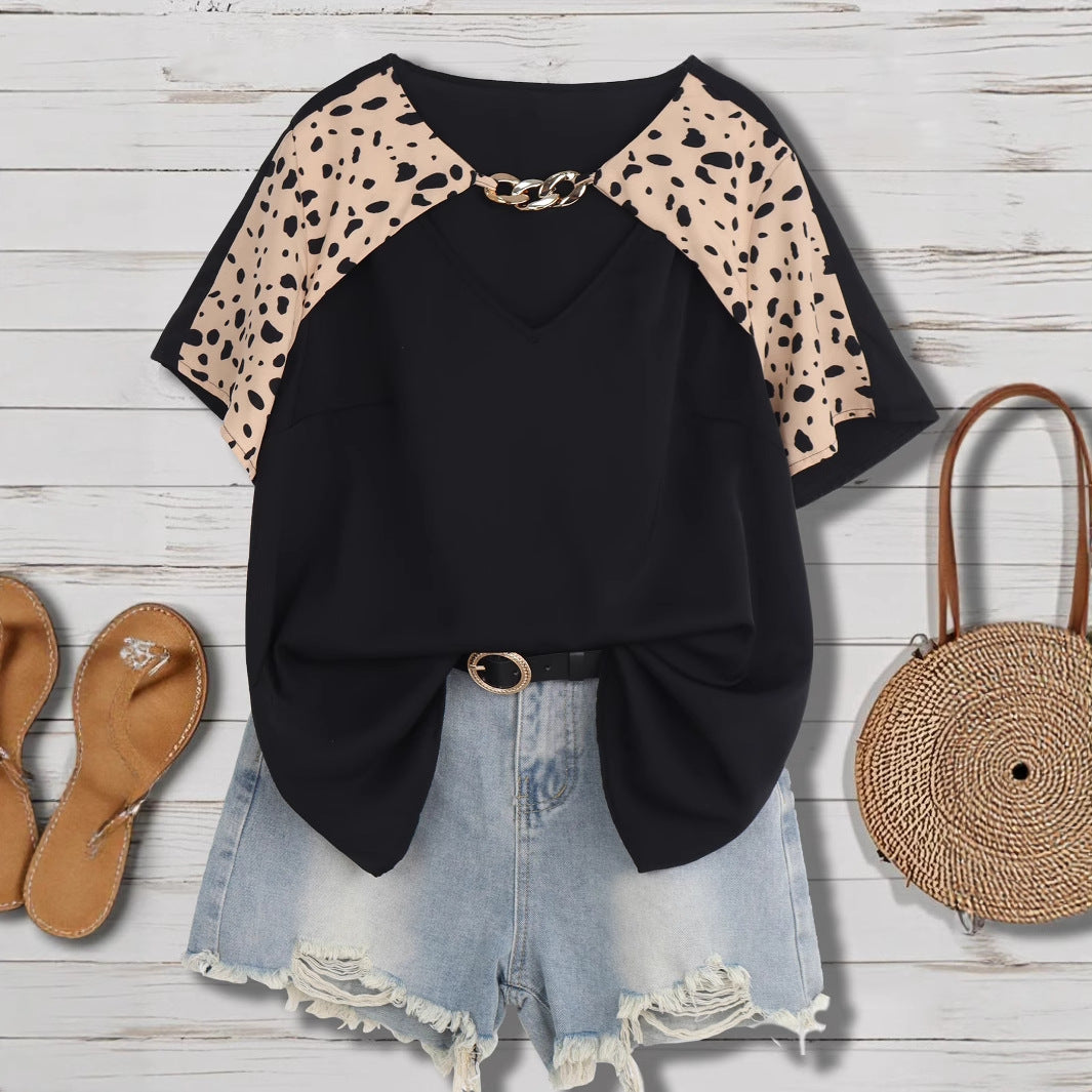 Plus Size Leopard Print Spliced Shirt