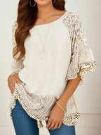 Woman's Blouse Printed Round Neck Half Sleeve Top