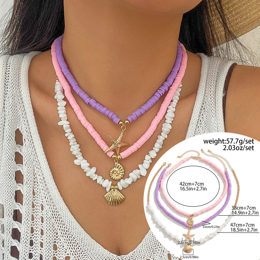 Ocean Wind Shell Turquoise Multi layer Necklace Beach Sea Star Bead Necklace Accessories Female