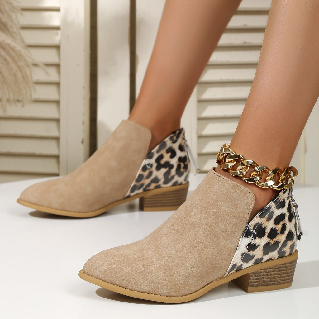 Women's Pointed Thick Heels Back Zipper Boots