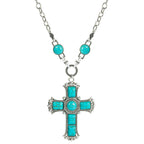 Retro Exaggerated Personality Cross-Shaped Necklace Women's Multi-Layer Alloy Inlaid Turquoise Sweater Chain Pendant Jewelry