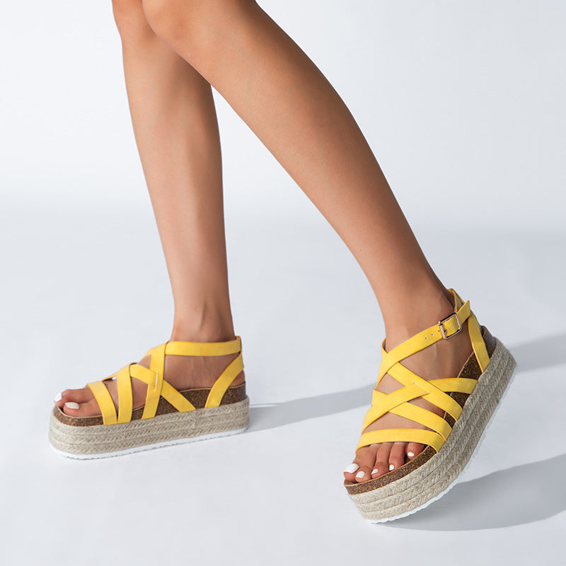 Platform Women's Thin Strap Cross Buckles Summer Sandals