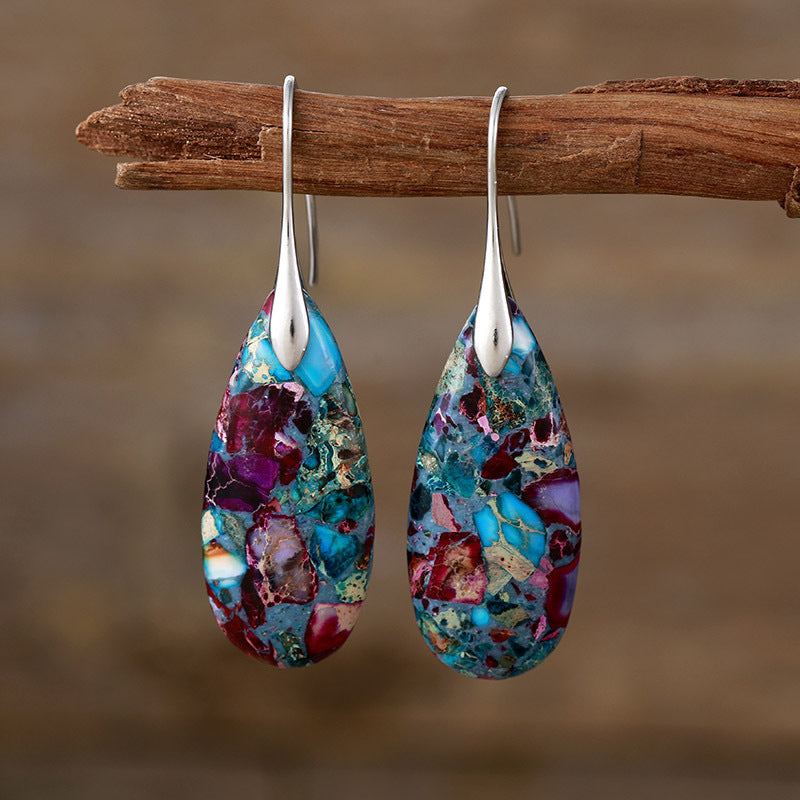 New Bohemian Emperor Stone Water Drop Pendant Earrings Natural Stone Jewelry