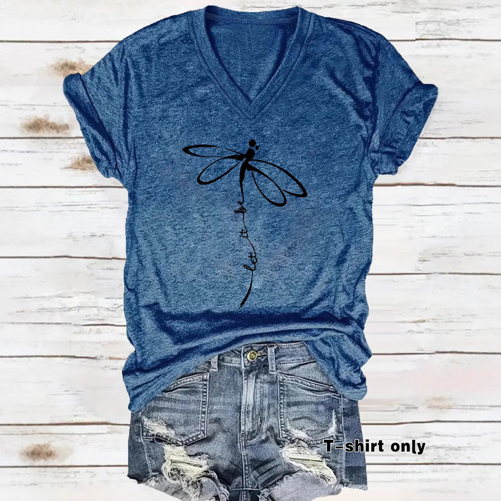 Women's Short sleeved dragonfly print let it be saying