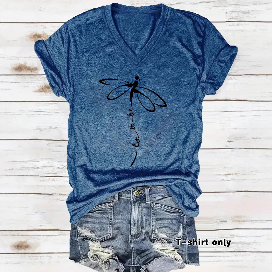 Women's Short sleeved dragonfly print let it be saying