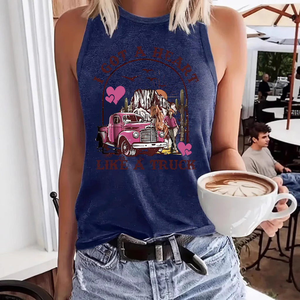 Sleeveless women's western denim style printed tank top