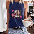 Sleeveless women's western denim style printed tank top