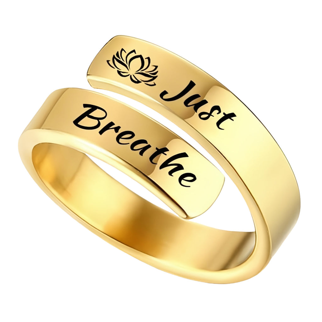 Women's Open mouth jewelry. Just Breathe letter ring engraved titanium steel jewelry Adjustable