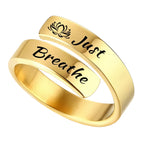 Women's Open mouth jewelry. Just Breathe letter ring engraved titanium steel jewelry Adjustable