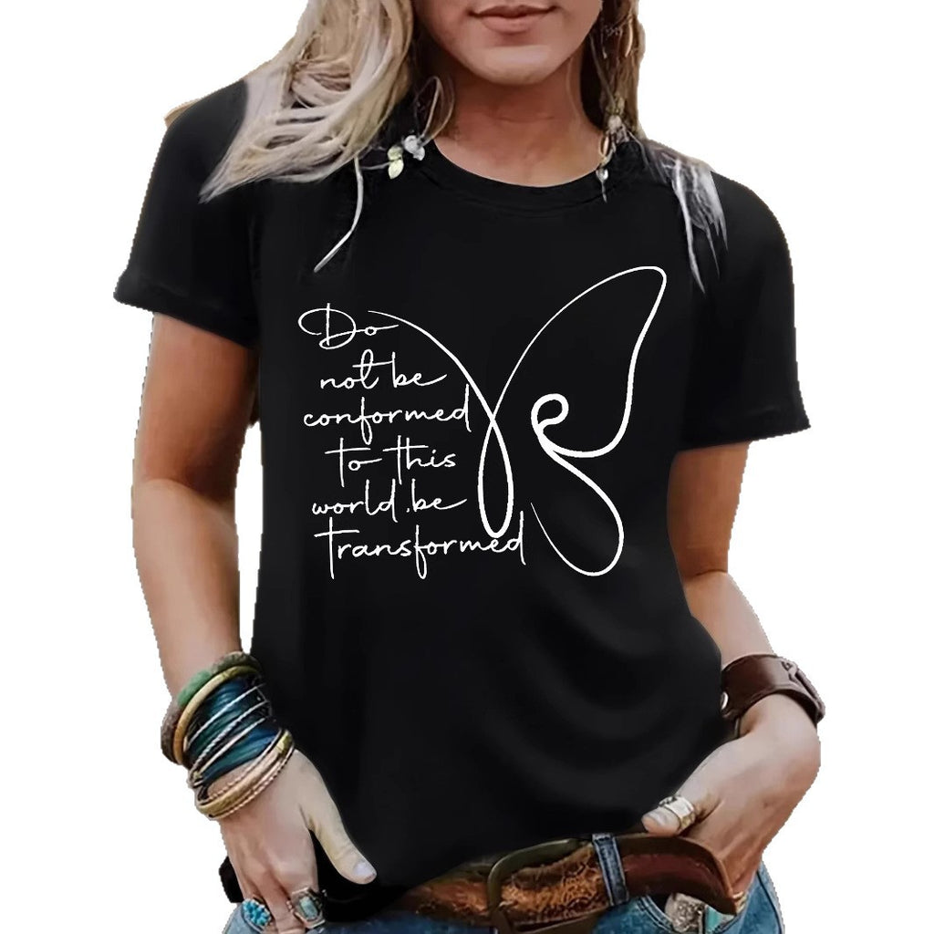 Women's Butterfly round neck short sleeved  T-shirt