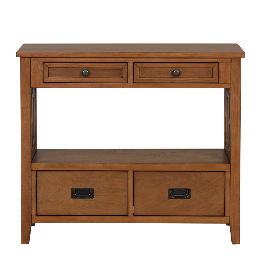 36'' Farmhouse Pine Wood Console Table Entry Sofa Table with 4 Drawers & 1 Storage Shelf (Brown)