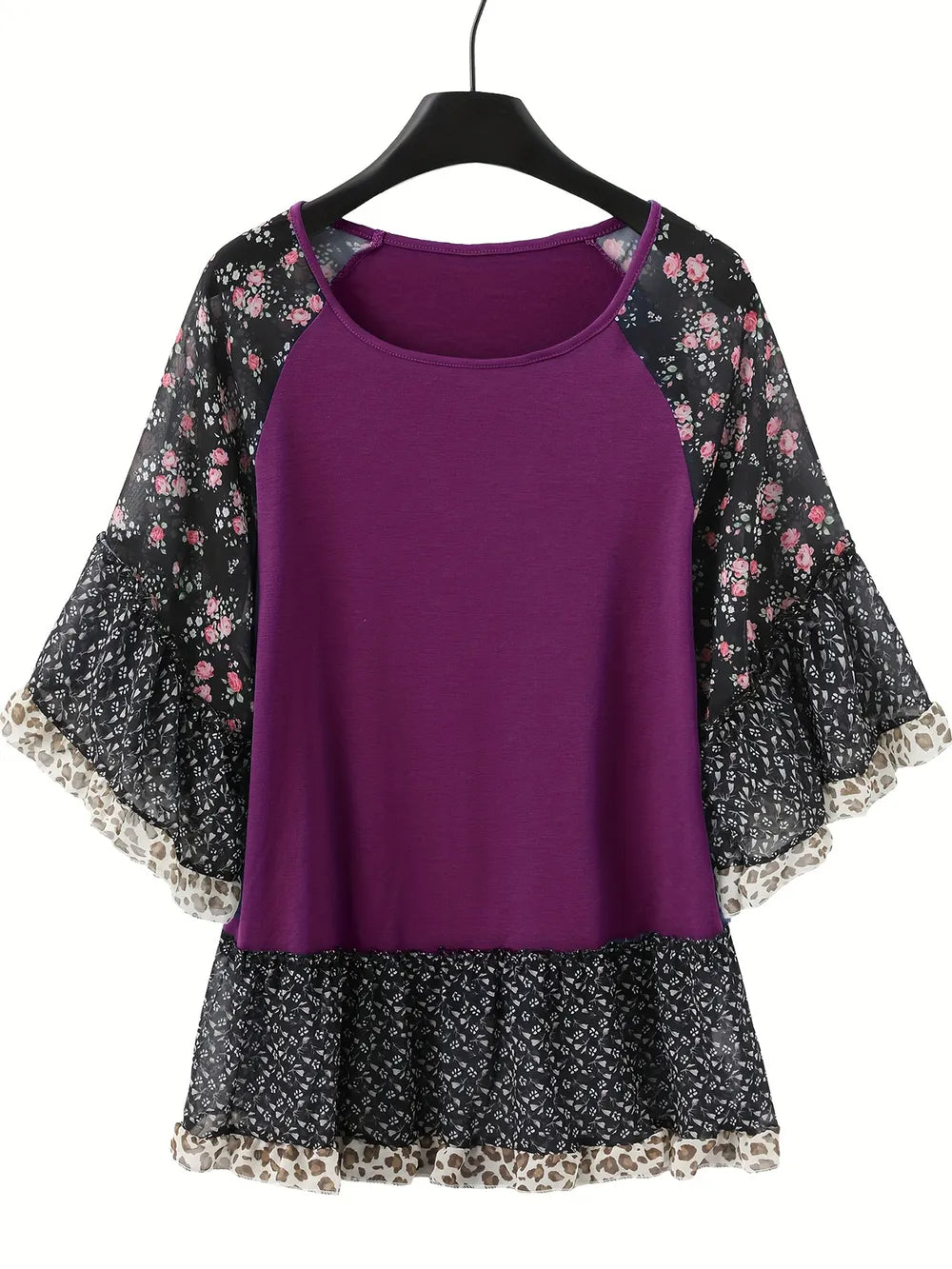 Woman's Blouse Printed Round Neck Half Sleeve Top