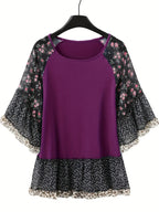 Woman's Blouse Printed Round Neck Half Sleeve Top