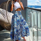 Women's Beach Boho Print Skirts Elastic High Waist