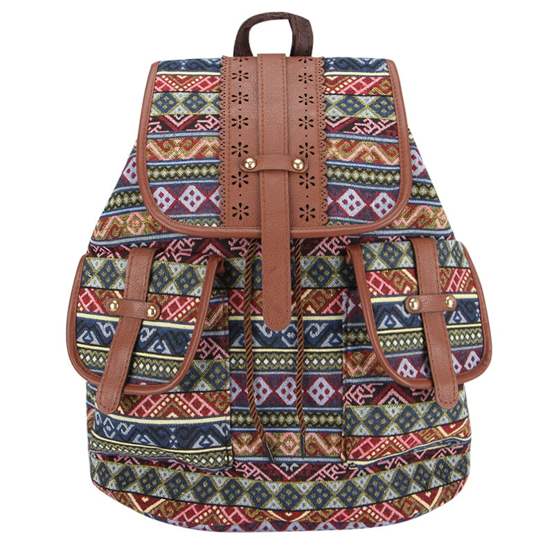 Women's Bohemian Vintage Backpack Drawstring Rucksack Bag