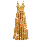 Bohemian printed long skirt with V-neck strap dress